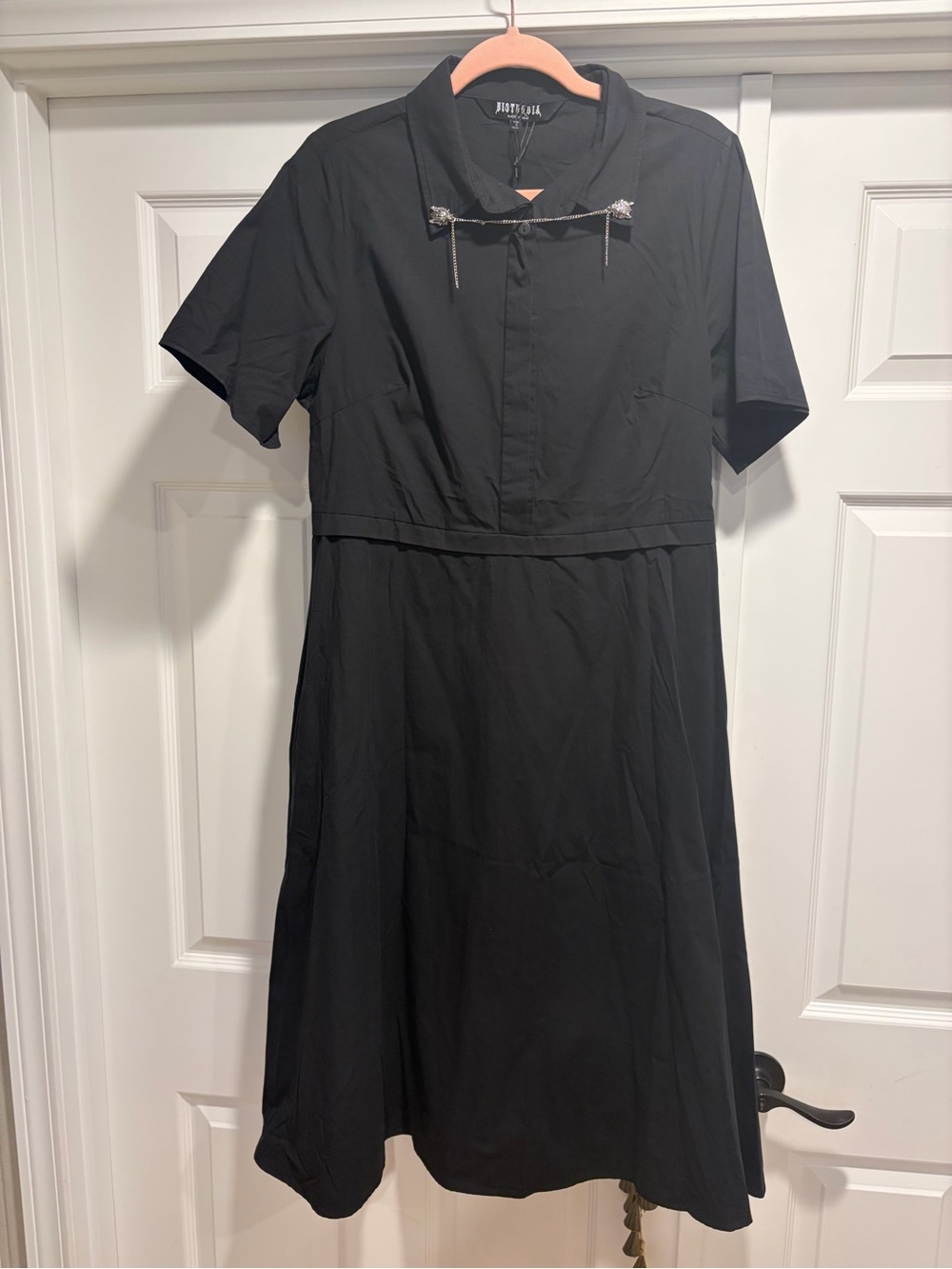 Disturbia brand. Black Midi Dress - Minimalist Style with cool collar links - Picture 3 of 4